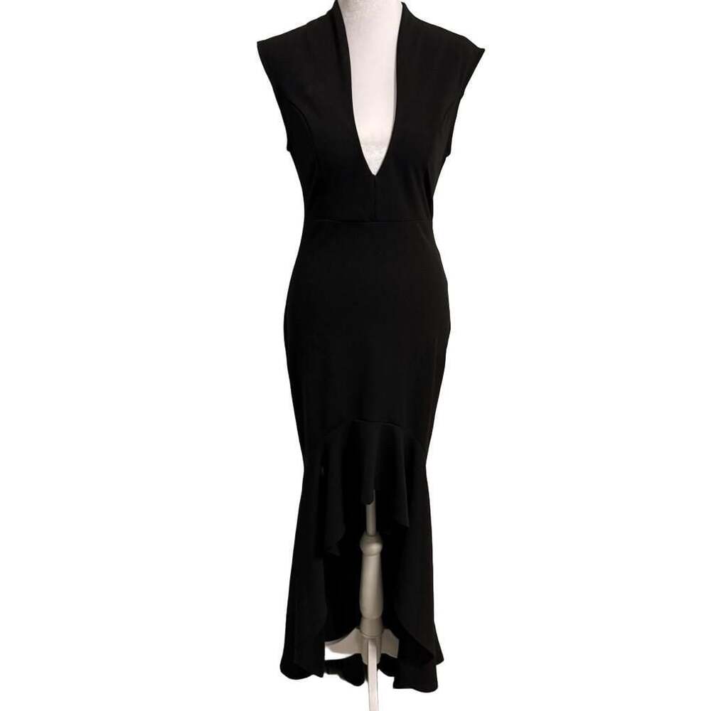 Black Maxi Dress Deep V Neck Sleeveless Mermaid Ruffled Witchy Femme Fatale M